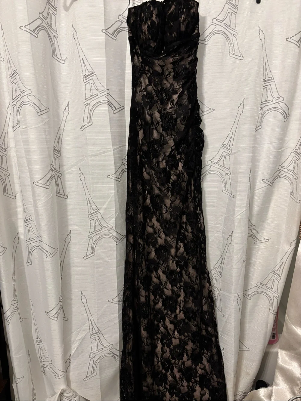 Gothic Strapless Black Lace Evening Gown